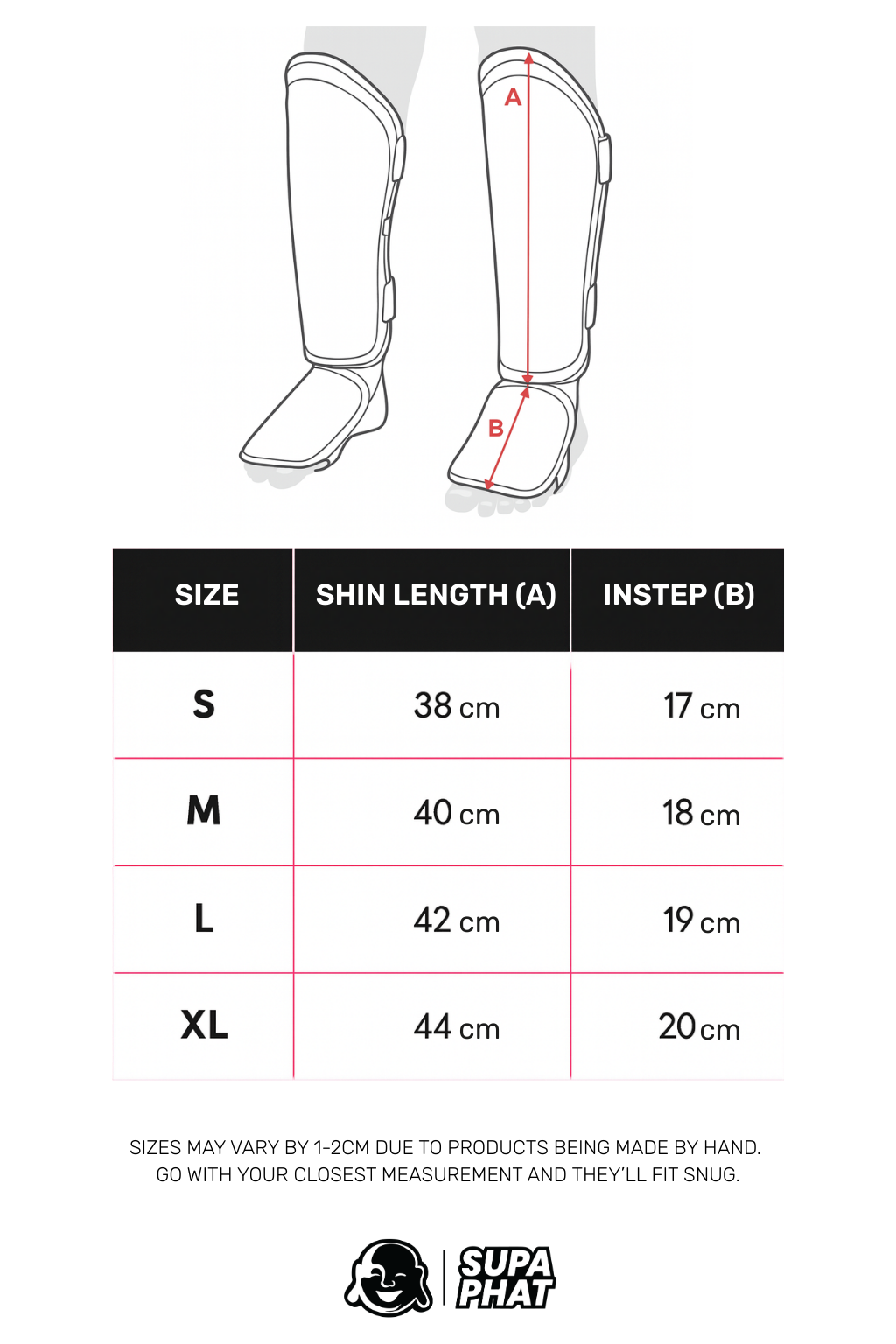 Sentinel Size Chart Sentinel Muay Thai Shin Guards | Supa Phat